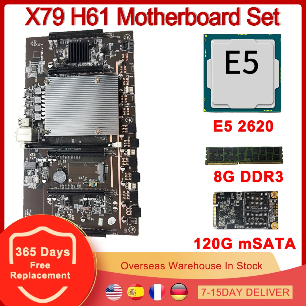 Набор материнской платы для майнинга BTC X79 H61 5 PCIE X8 LGA 1151 CPU E5 2620 8G DDR3 120G mSATA биткоинов