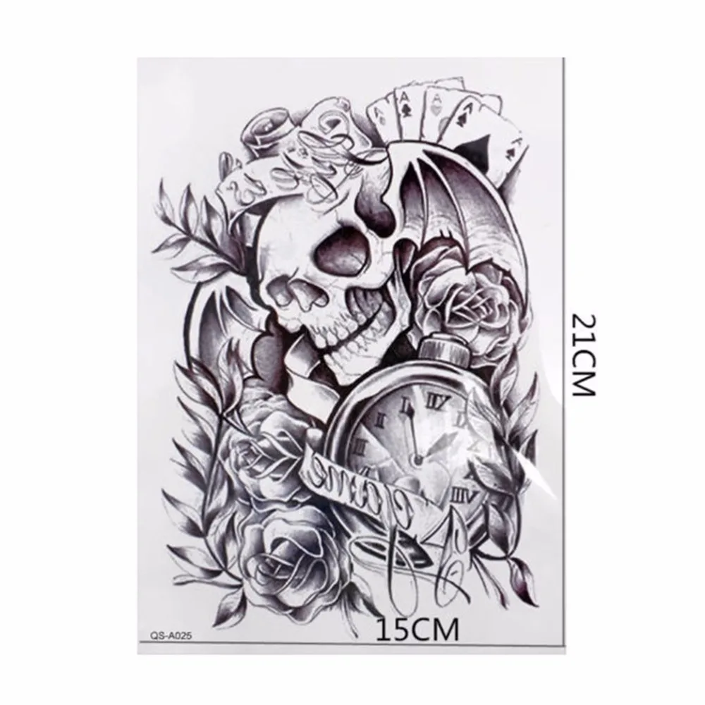 

Temporary Tattoo Skull Temporary Body Arm Stickers New Large Sexy Black Removable Waterproof