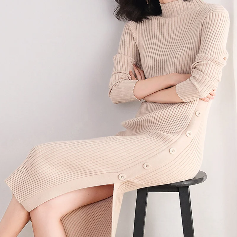 

Женское трикотажное облегающее платье-свитер 2019