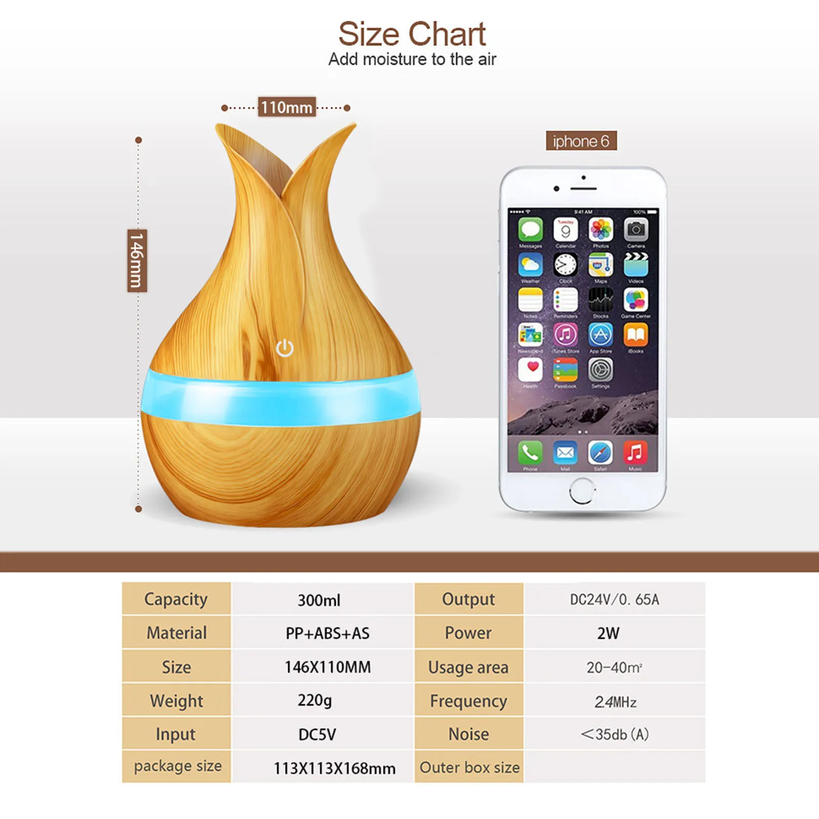 

300ml USB large spray creative vase humidifier Wood Grain Vase Aroma air humidifier aroma essential oil diffuser household car