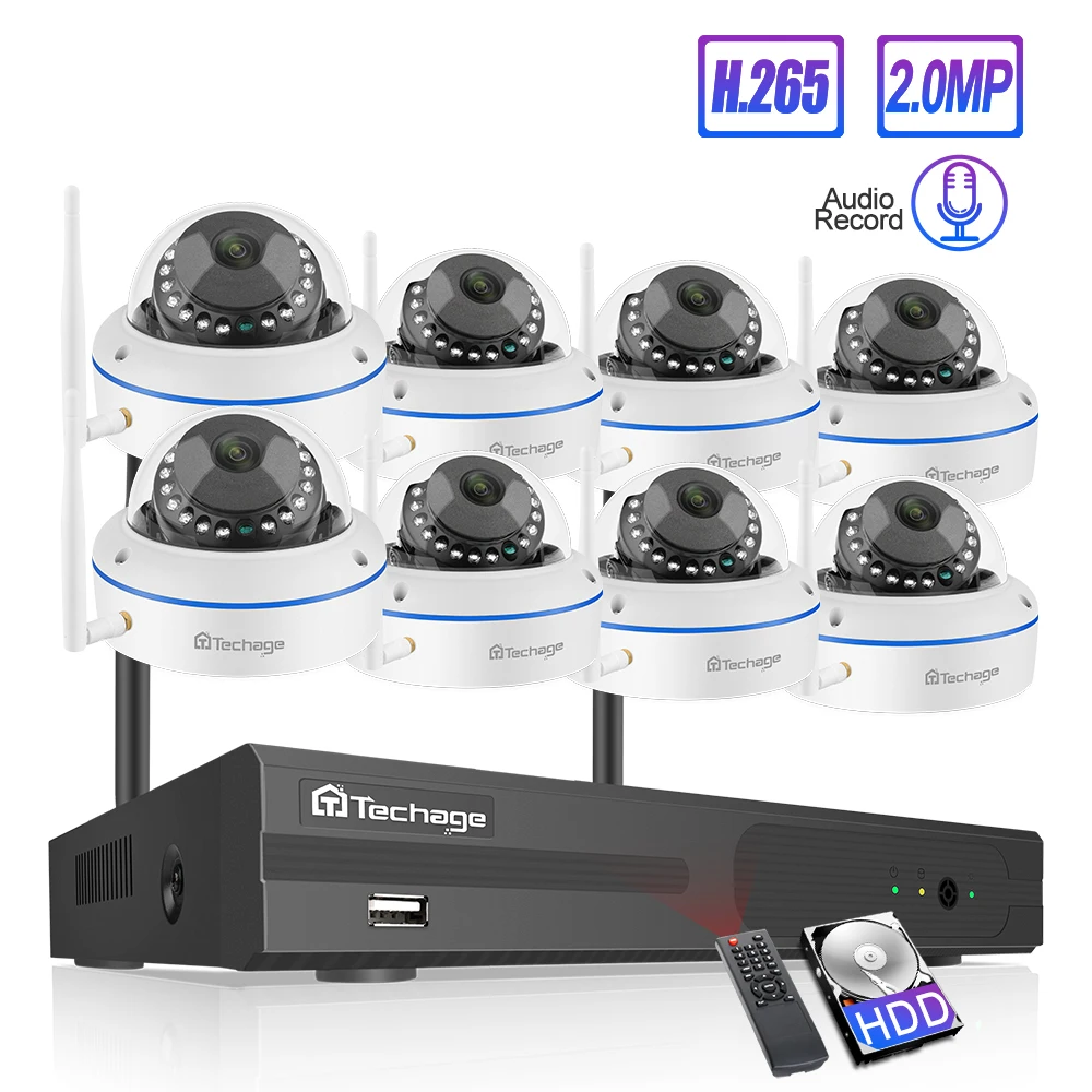 Techage 8CH система видеонаблюдения беспроводная 1080P HD NVR 8 шт. 2.0MP ИК наружная
