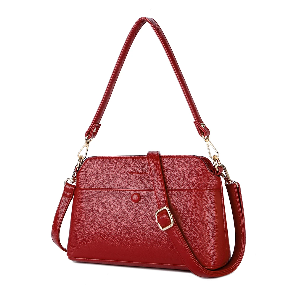 Женские сумки из натуральной кожи модные с линиями личи большие ручные красные