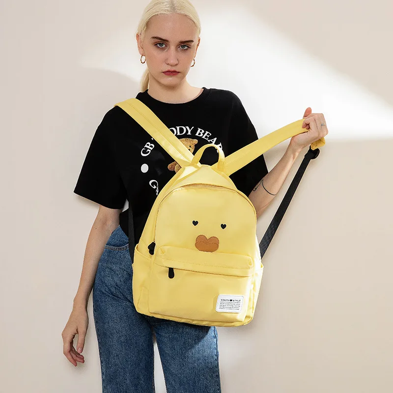 

Милый школьный ранец на утином носу, однотонный водонепроницаемый тканевый рюкзак, новинка 2021, модная женская школьная сумка для студентов,...