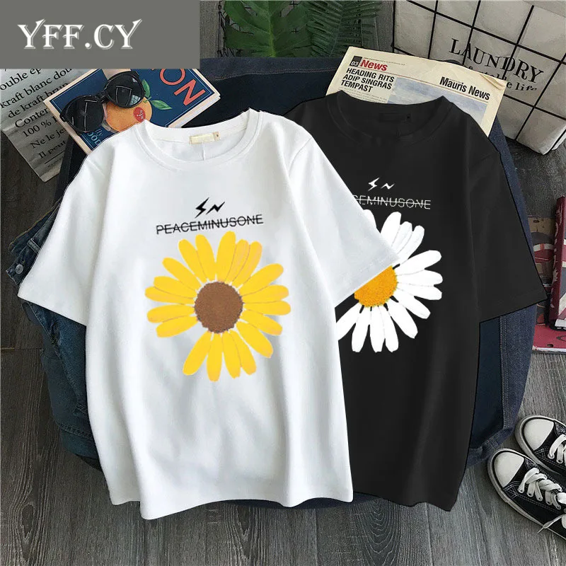 

2020 summer Daisy Floral print T-shirts fashion girls tops short sleeve printing Tshirts korean Loose Casual women clothes
