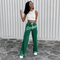 letter embroidery straight pants velvet women drawstring high waist trousers casual baggy wild streetwear sweatpants