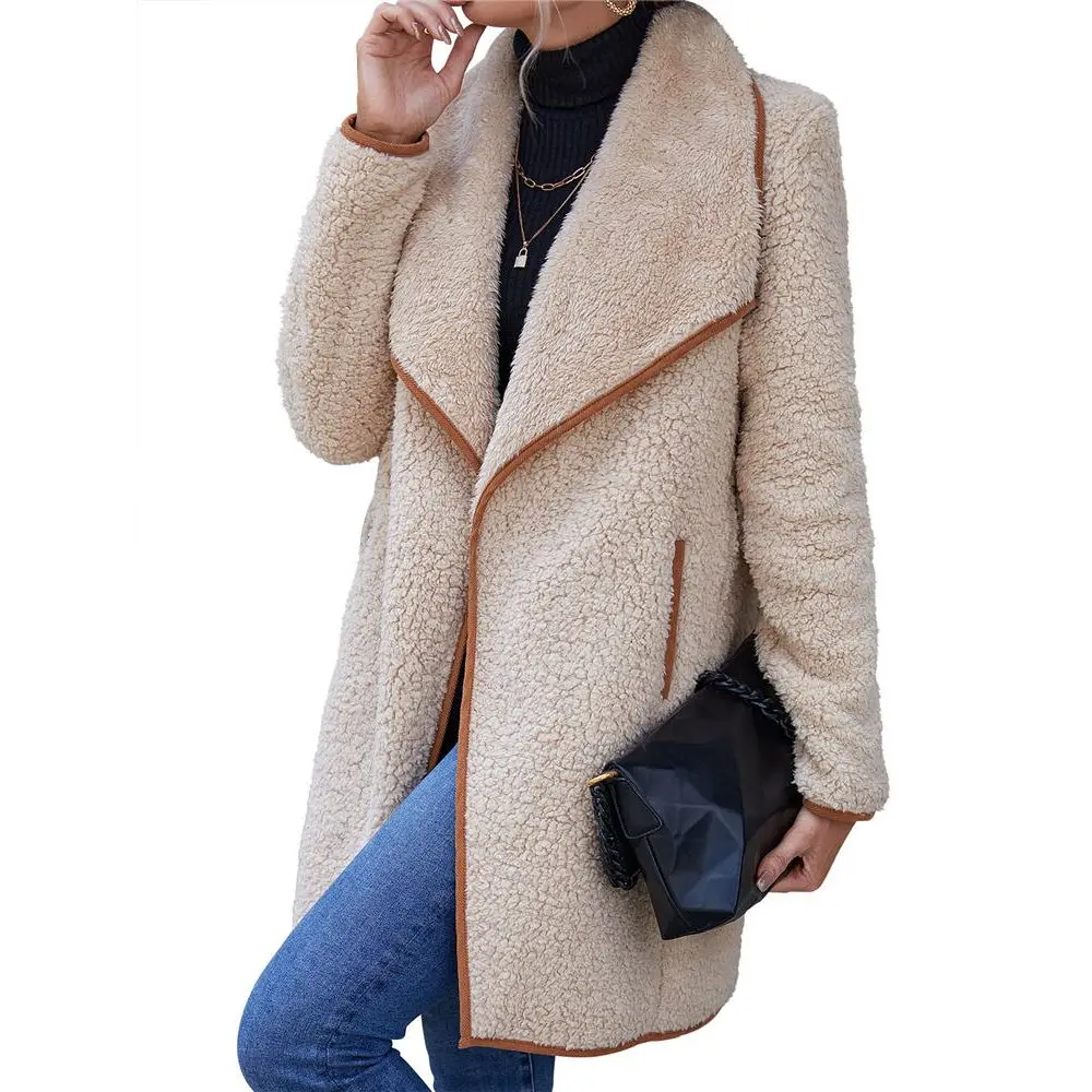 2021 Women Faux Fur Cardigan Teddy Fleece Warm Coat Winter Luxury Sherpa Robe Warm Faux Lamb Fuzzy Trench Coat