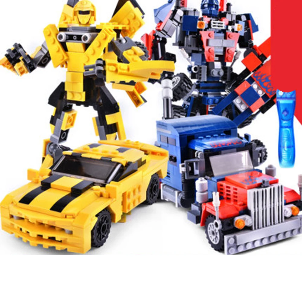 

children assemble building blocks deformed robot children toys yellow war god intellectual development hands-on ability training