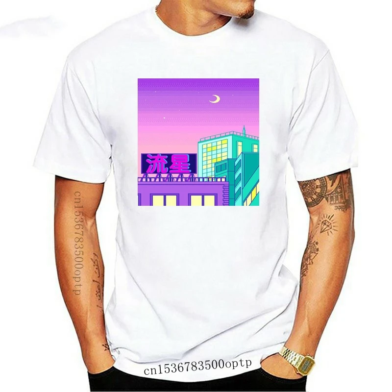 

New 2021 Fashion Men T shirt Neon Tokyo Shooting Star Vaporwave Shirt 100% Cotton