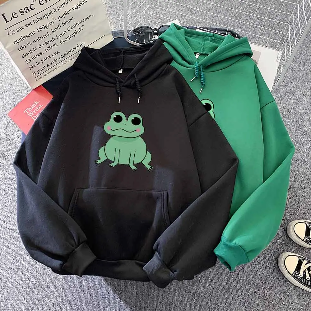 

Hoodies for Women Female Big Eyes Frog Print Hoodie Kawaii Clothes Harajuku Sweatshirt Women Oversize Plus Size Top with Pocket
