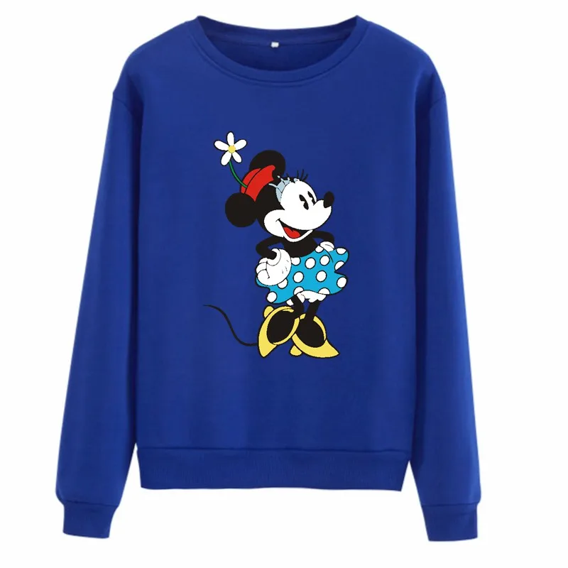 Disney Cartoon Minnie Mouse Dancing Korean Fashion Autumn Winter Hoodies Ladies Long Sleeve Fleece Thick Mulheres Sweetshirts
