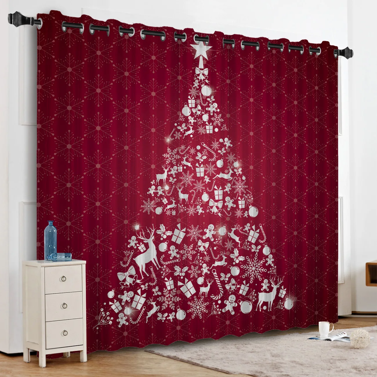 Красные занавески на окна Счастливого Рождества темные для ванной комнаты кухни