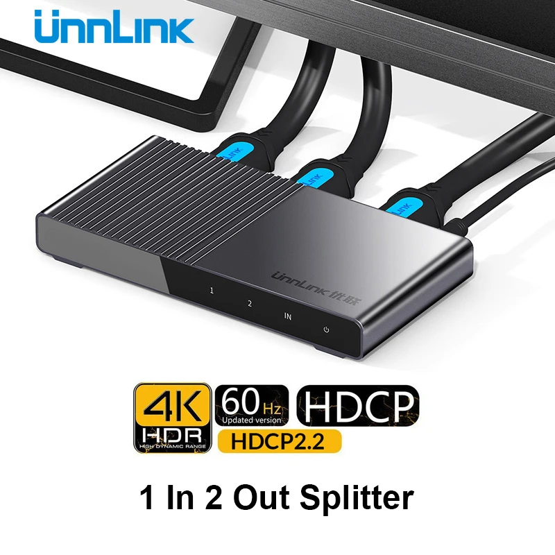 

Unnlink HDMI-compatible 2.0 Splitter 1X2 1X4 UHD 4K 60HZ 18Gbps 4:4:4 HDR HDCP 2.2 3D for LED Smart tv box ps4 amplifier