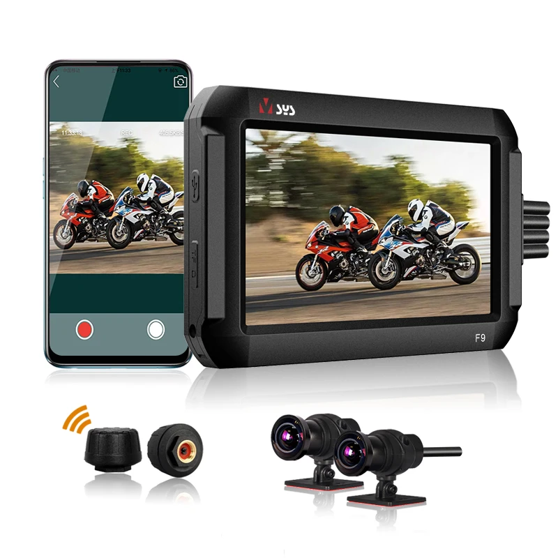 Двойная камера передний и задний мотоциклетный видеорегистратор F9D с TPMS SONY Starvis 4 0