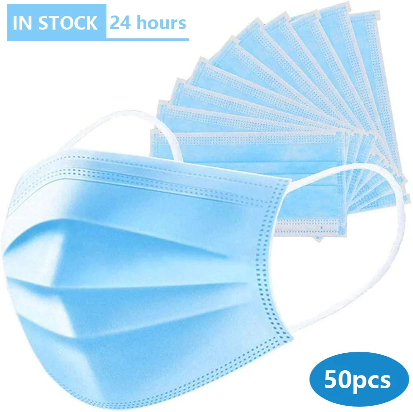 50pcs Non-woven Disposable 3 Layer Ply Filter Mask Safe Breathable Protective Anti-Dust Ear Loop Mouth Thickened Face Masks | Красота и
