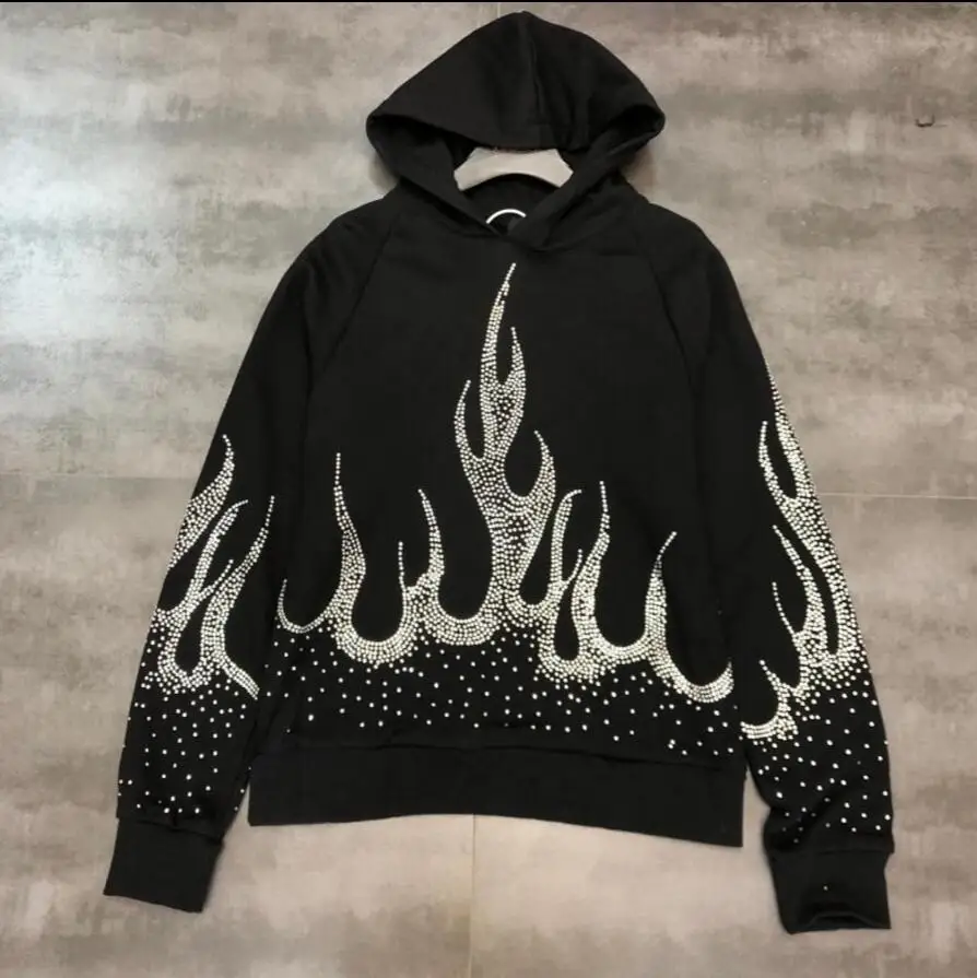 New Fashion Autumn Water-drill Flame Hooded Coat Loose Hoodies + Drawstring Hot-drill Shorts Two Piece Female Leisure Sport Suit | Женская