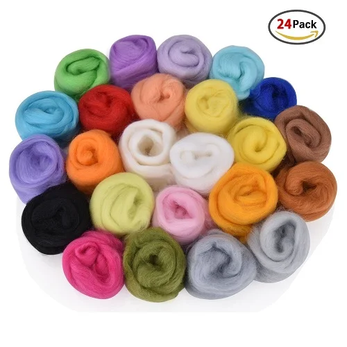 24 Colors Wool Мягкие красочные мериносовые крашеные шерстяные топы для валяния ровинг Шерстяное волокно для игла для валяния DIY кукла Рукоделие Шитье ремесло шерсть проекты - Цвет: 24 Colors Wool