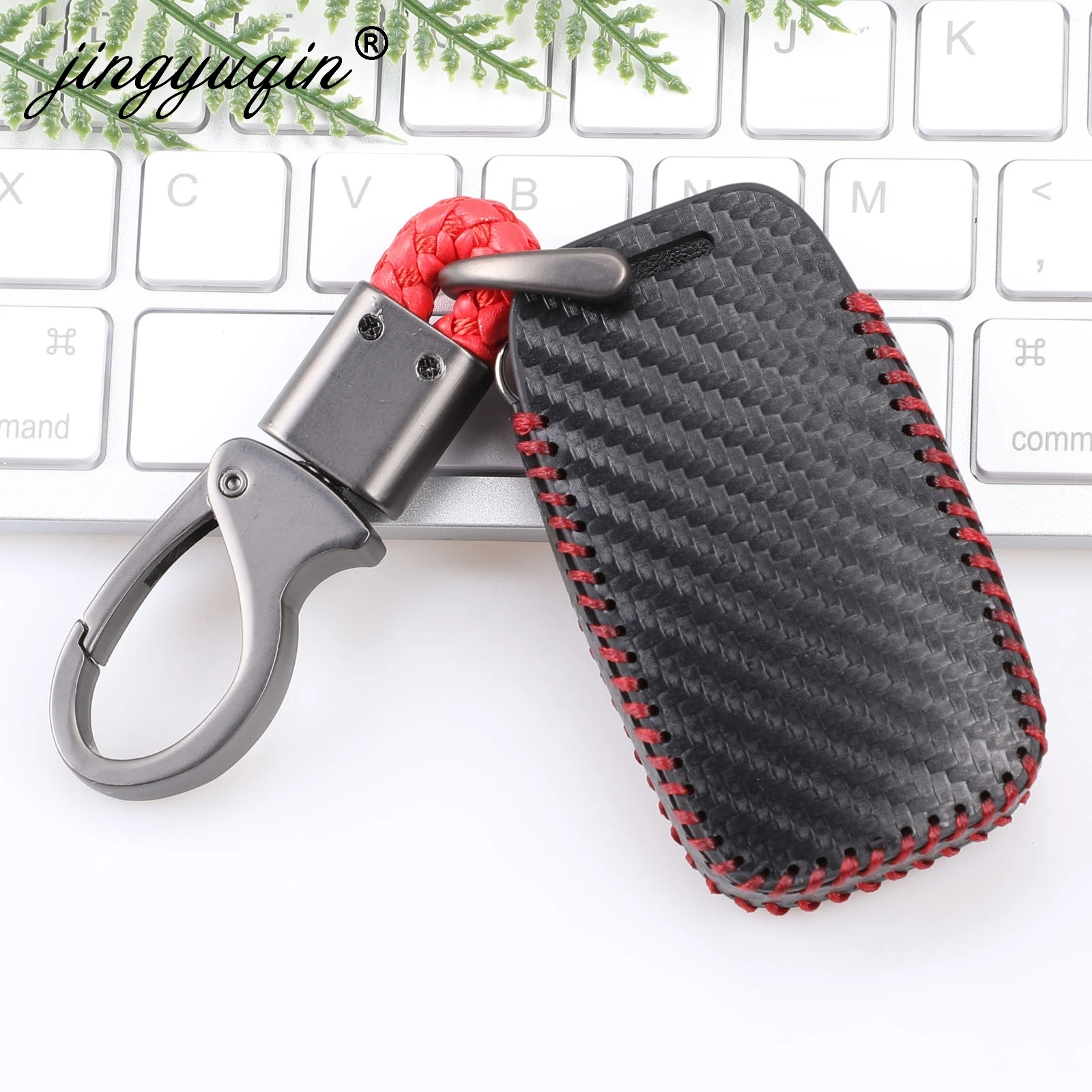 

jingyuqin Carbon Leather Car Key Case Cover For Land Rover A9 Range Rover Sport Evoque Freelander 2 Jaguar XE XJ XJL XF C-X16