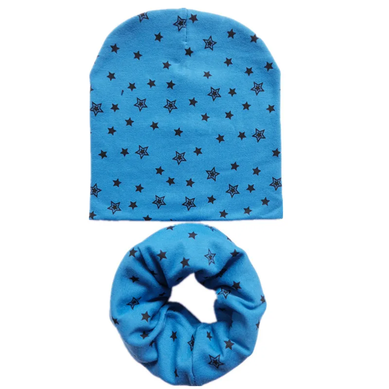 Новый осенне зимний хлопковый комплект для девочек с шапкой и шарфом принтом