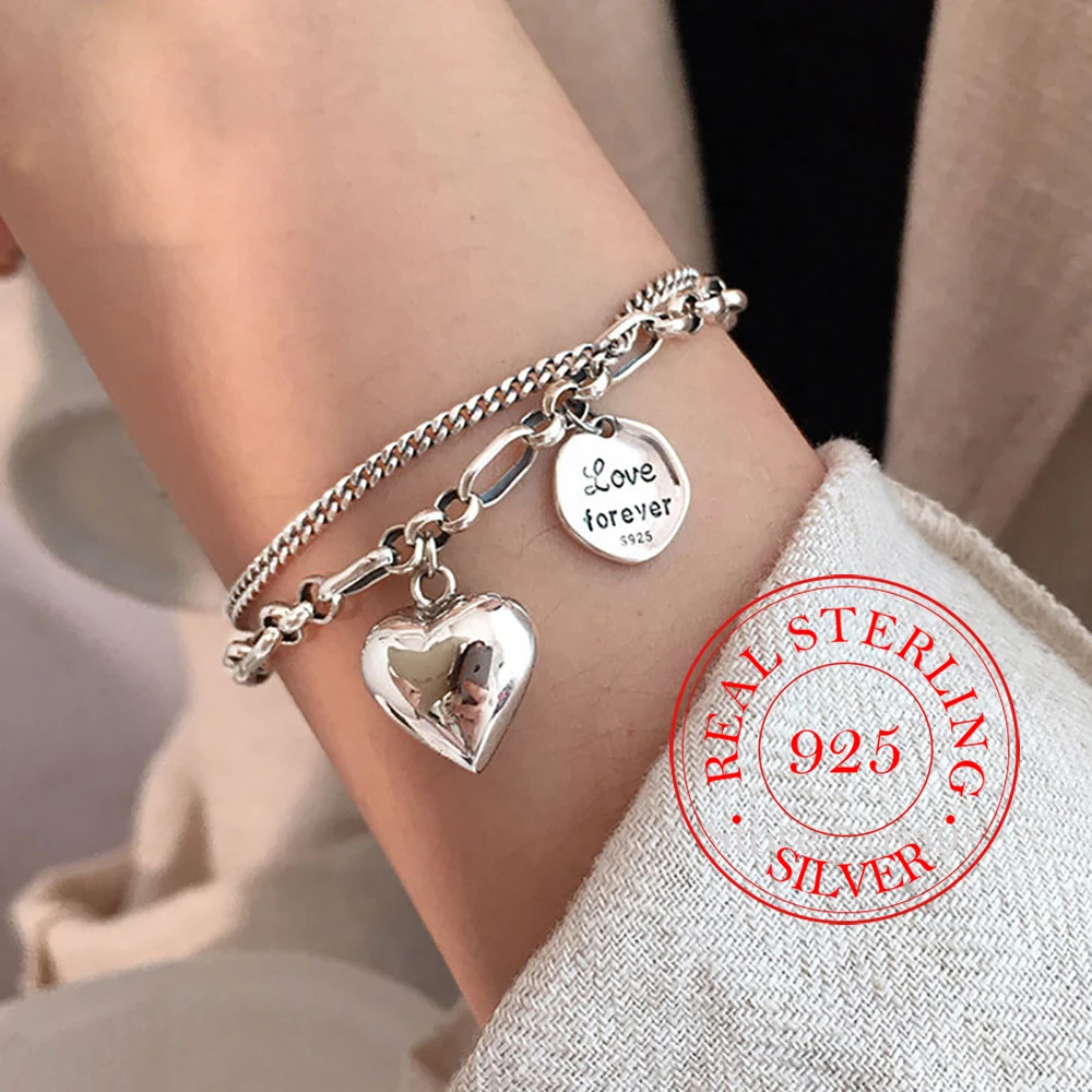 

Женский двухслойный браслет из серебра 925 пробы с надписью «Love»