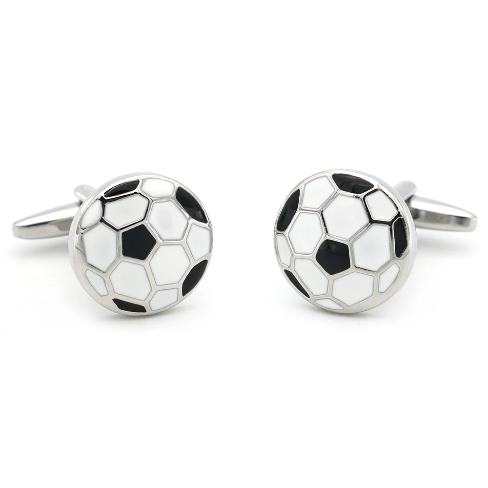 Мужские запонки для футбола качественные из латуни белого цвета модные