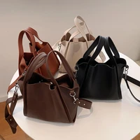 solid color tote bucket bag fashion new high quality pu leather womens designer handbag vintage shoulder messenger bag