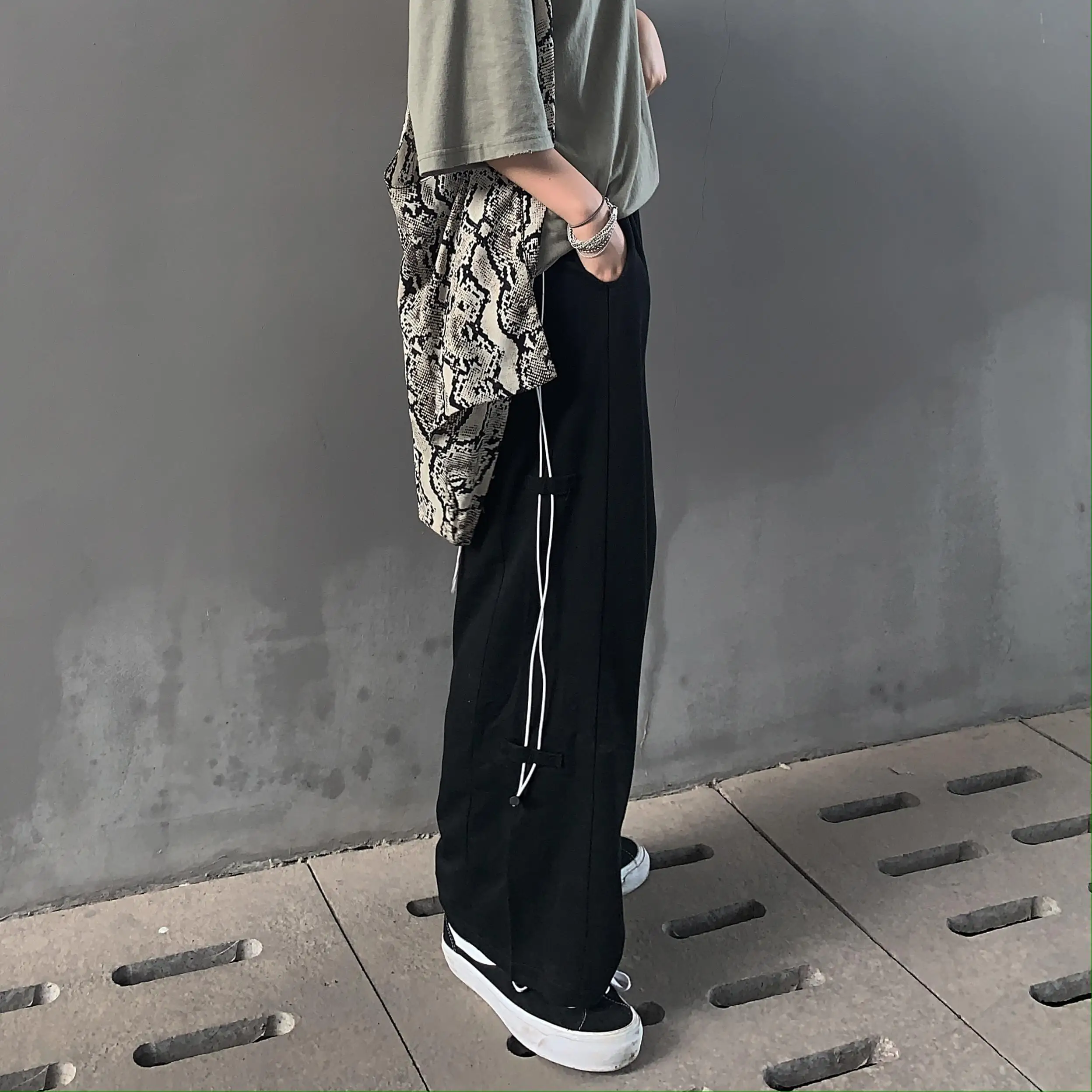 

Summer High Waist Wide Leg Short Pants Women black Knee Length Pants Drawstring Korean pure cotton Casual loose Holiday Trousers
