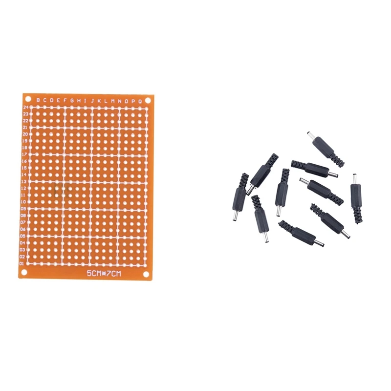 

5 шт., медная односторонняя универсальная печатная плата, отверстие платы с 10 шт. встроенным коннектором постоянного тока, штекер 1,3 мм, 3,5 мм