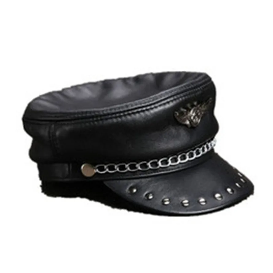 

Leather Army Elegant Cowhide Genuine Germany Military Hats Personality Hip-hop Caps Snapback Flat For Haulage Motor