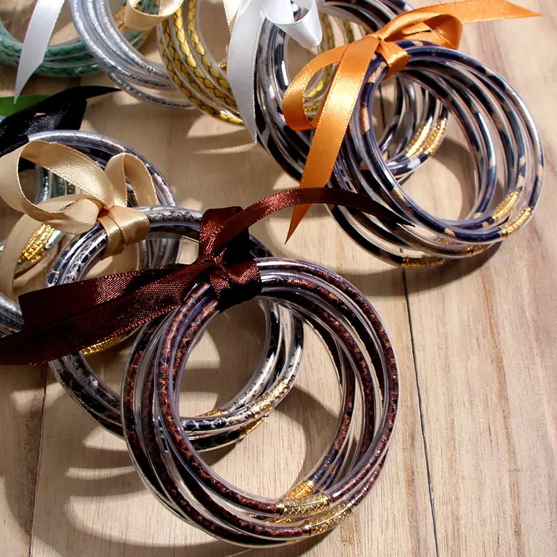 JJFOUCS 5 шт./компл. бант желе браслет для женщин модные браслеты Леопард кожа Змея