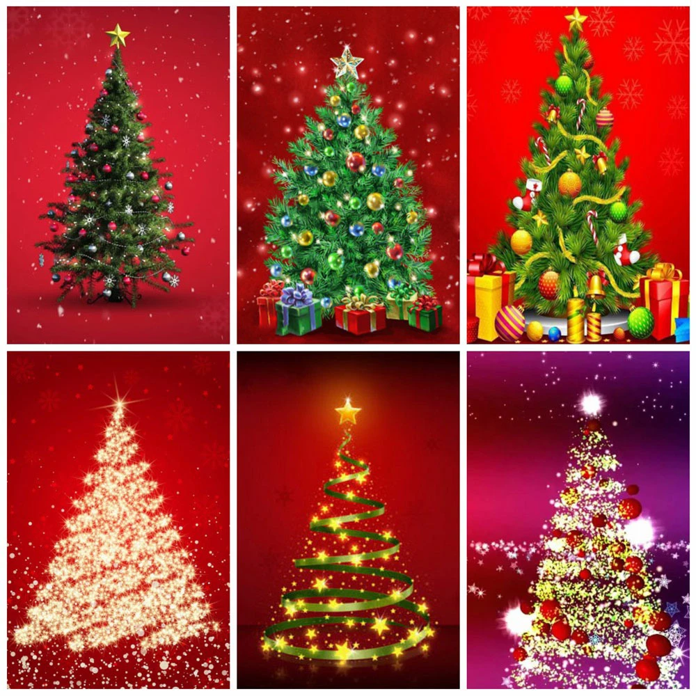 

HUACAN 5D DIY Diamond Painting Christmas Tree Full Square Round Diamond Embroidery Landscape Rhinestone Kit Home Decoration