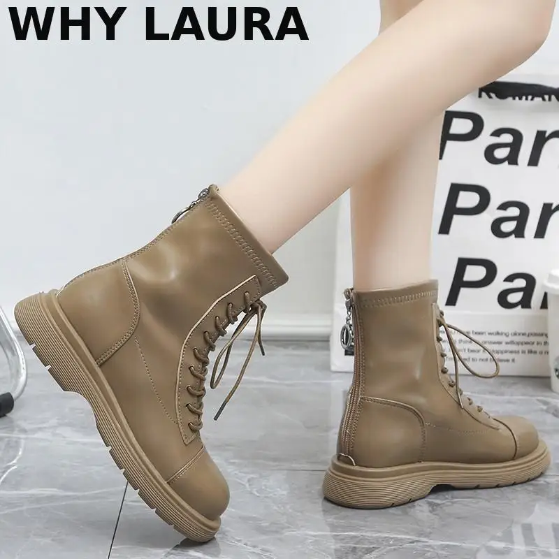 

New winter thick-soled medium top boots ladies autumn British fashion boots high top non-slip casual outdoor shoes boots