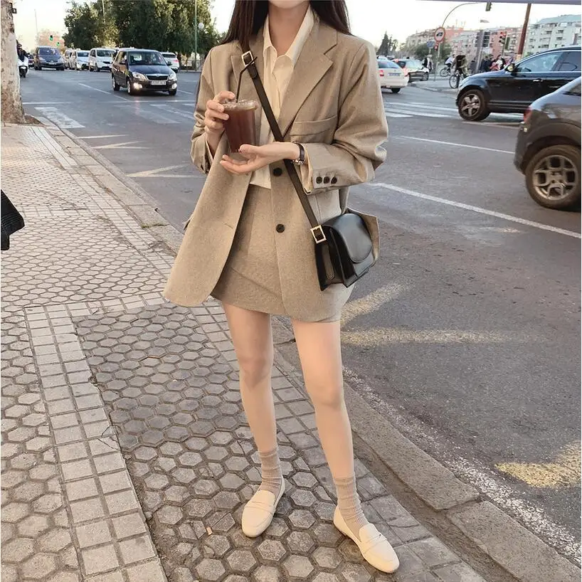 

2021 Spring Autumn New High Fashion Women British Style Short Empire Blazer + Short skirt Two Piece Set
