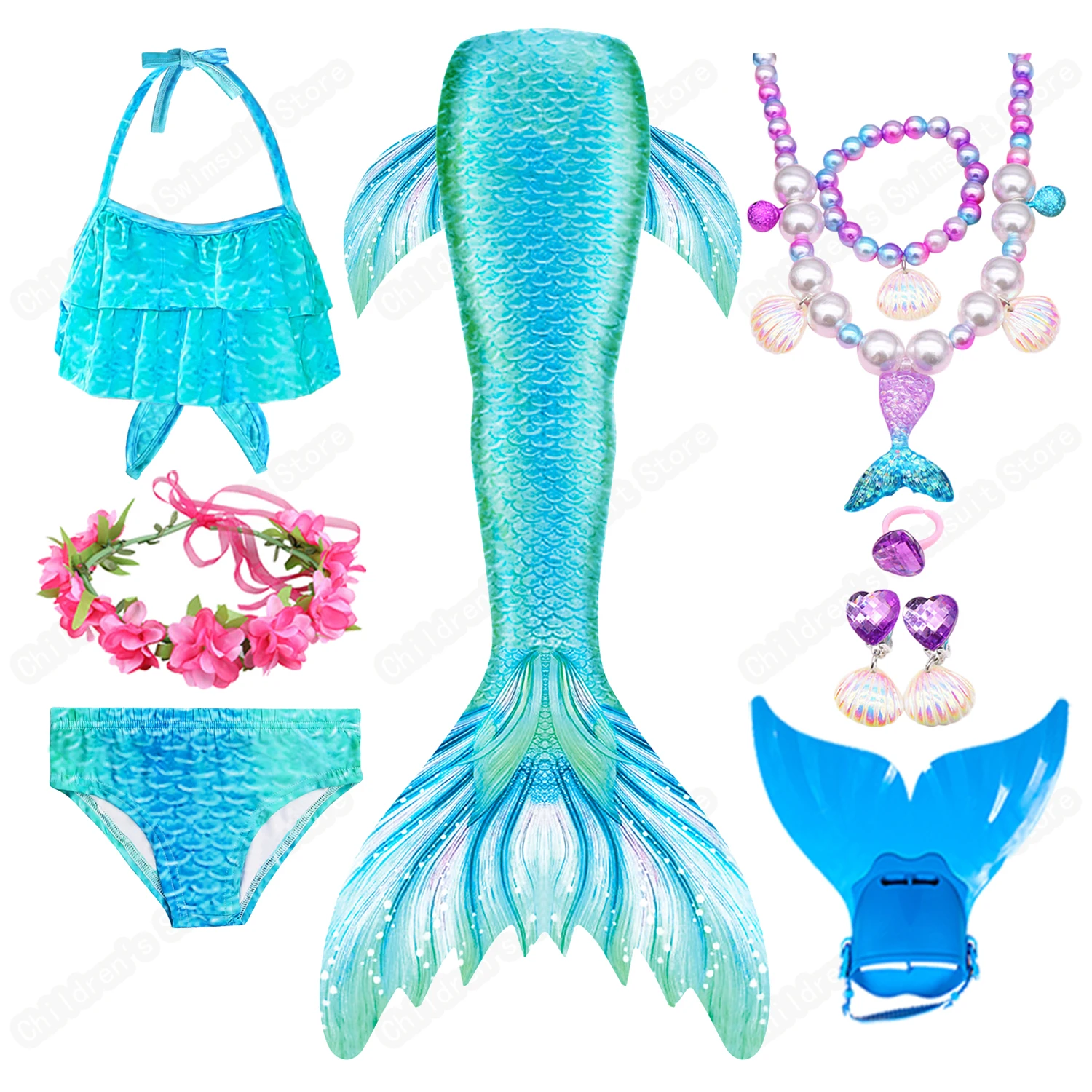 

Girls Summer Swimming Party Mermaid Tail Swimsuit For 3-12 Age Children Mermaid Princess Split Bikini Dress Cosplay Costume Suit
