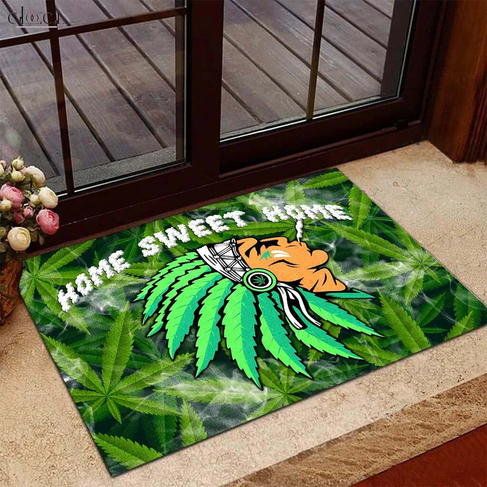 

CLOOCL Indians Green weed leaves Doormat Decor 3D Welcome Mat Non-slip Absorbent Carpet Bathroom Carpets for Home Living Room