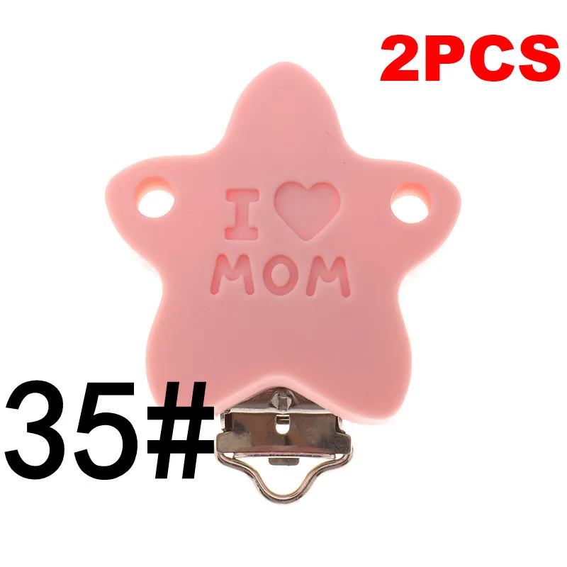 Mom-35 Candy Pink Fkisbox 2pcs Mouse Pacifier Clip Silicone Bead Baby Teether& Plastic Teething Accessories Nipple Clasps Toy DIY Round Koala - Цвет: Mom-35 Candy Pink