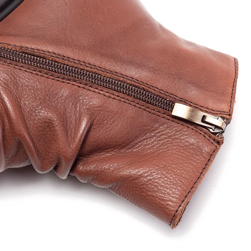 

Handmade Leather Shoes Women's Boots 2019 Autumn Cowhide Folds Platform Lady Booties Round Head Female Short Boots