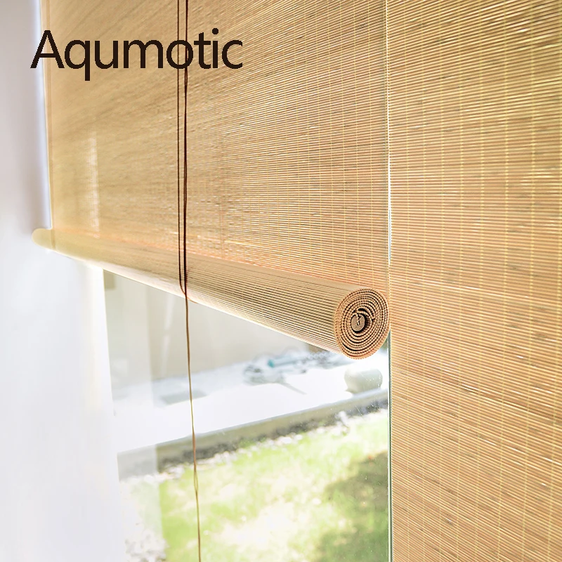 

Aqumotic Bamboo Curtain Roller Blind Curtains Skylight Partition Balcony Finished Blackout Sunshade End Product for Home