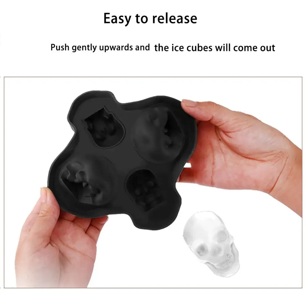 

4-Cavity Whisky Ice Lattice 3D Skull Shaped Silicone Mold Chocolate Candy Fondant Cake Mould Household Use Kitchen Stone Chiller