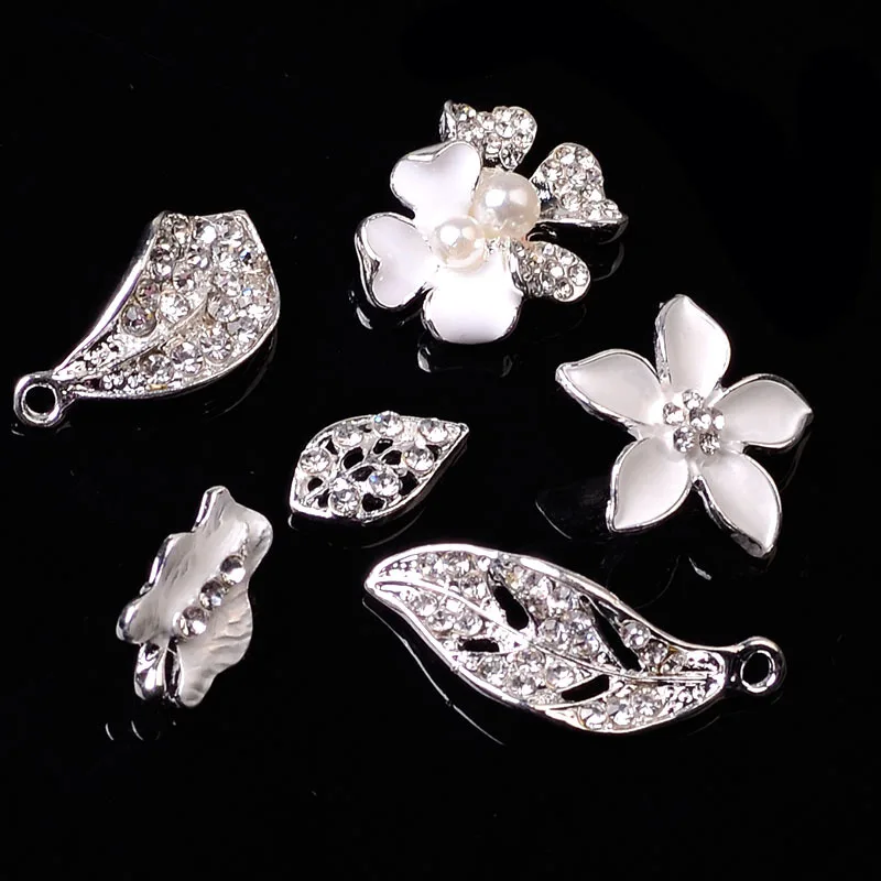 50 шт. серебряный цвет сплав Хрустальный жемчуг цветок очаровательная фототкань