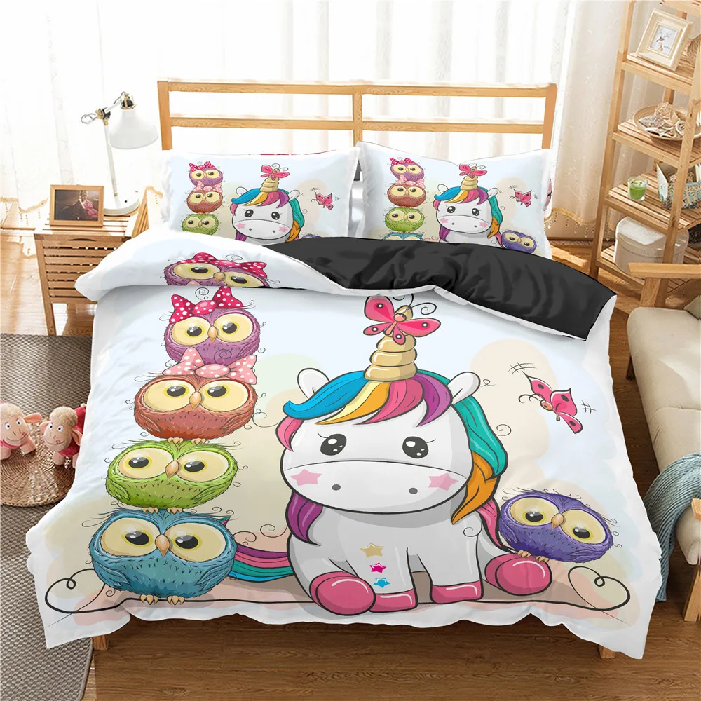

2021 Unicorn Cartoon Bedding Set Lovely Kids Duvet Cover King Queen Size Printed Quilt Cover Bedclothes Comforter Cover Set