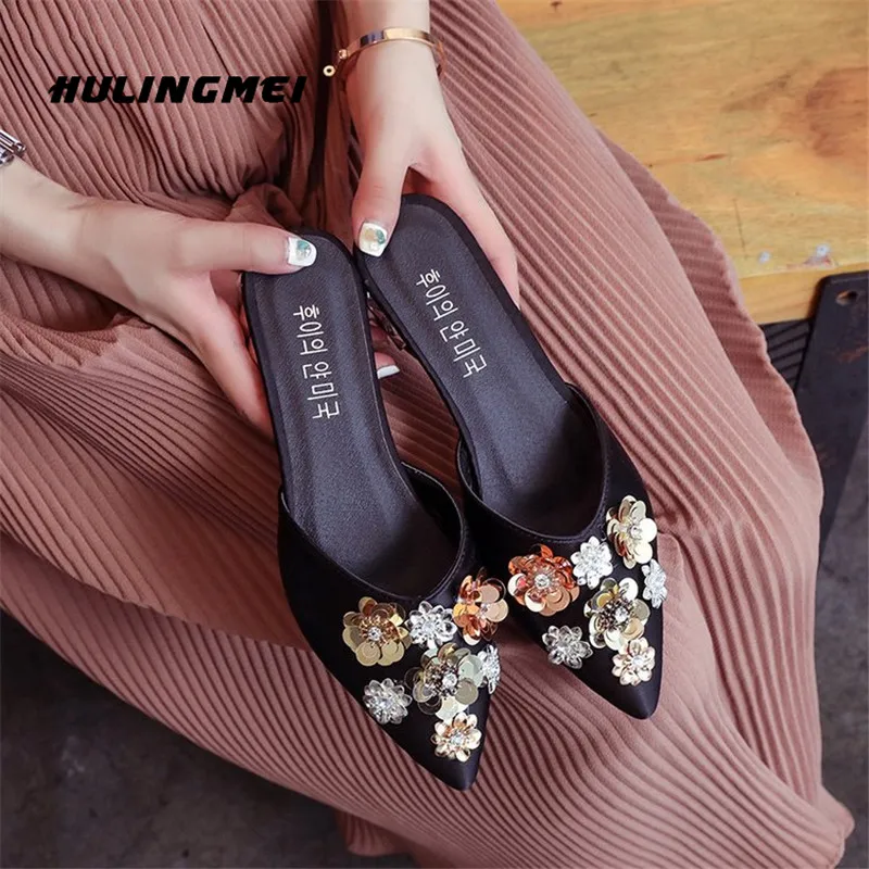 Новинка 2020 года Женские тапочки с острым носком из мерсеризованного хлопка