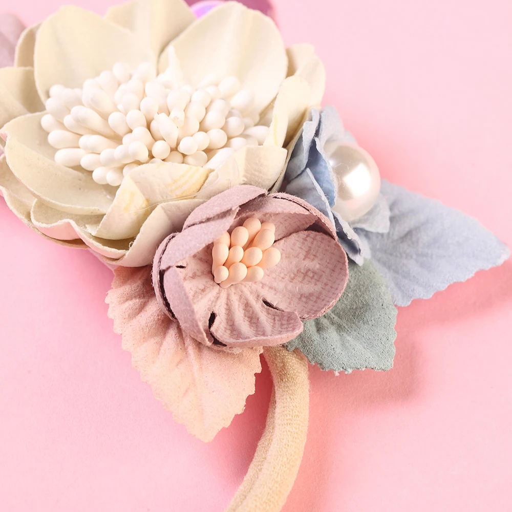 3 шт. нейлоновая повязка на голову с цветами и жемчугом для девочек винтажные