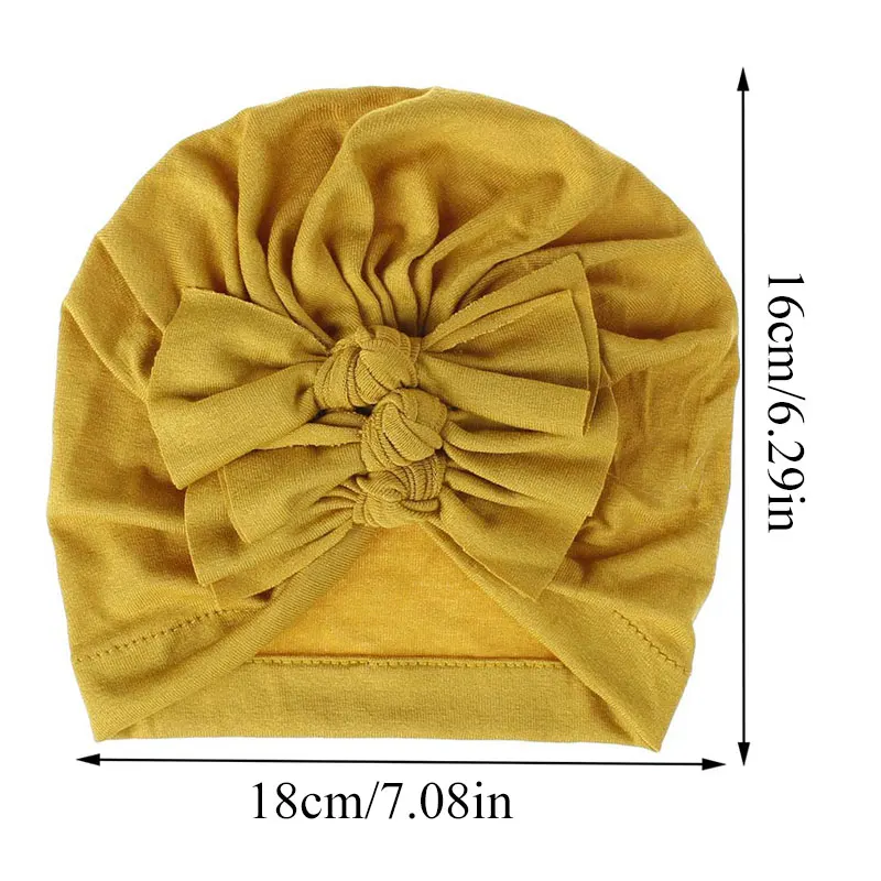 

Cute Baby Pleated Three Bowknot Soft Cotton Turban Top Knot Hat Kids Solid Color Bows Headwear Accessories India Beanie Cap