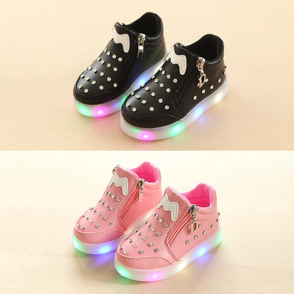 

Girls Sports Diamond Soft Bottom UV Casual Luminous Kids Baby Anti Slip Cartoon