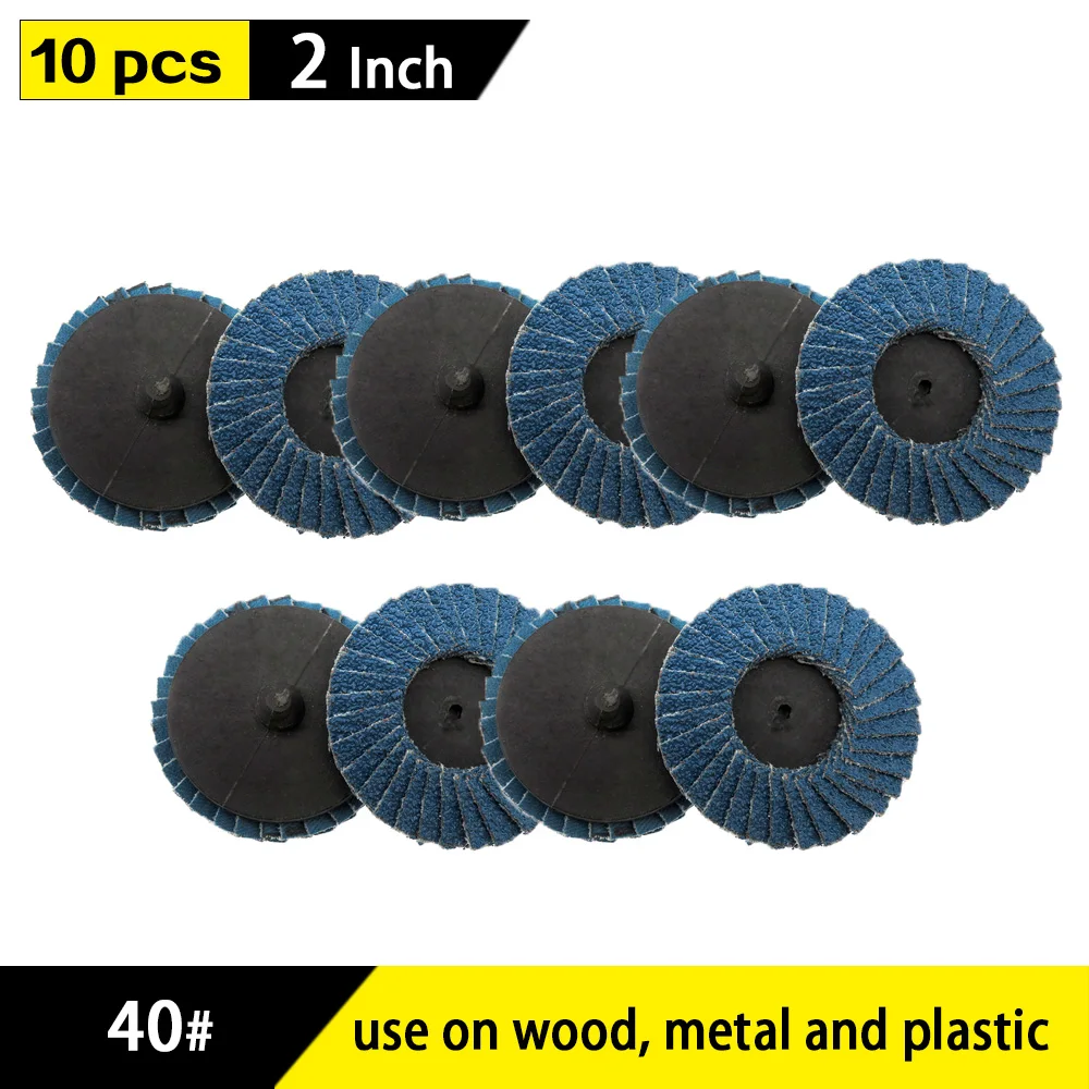 

10pcs Flap Disc 2" 50mm Sanding Disk for Roll Lock 40/60/80 Grit Abrasive Tools Fits Polishing Metal Iron Rust Removal