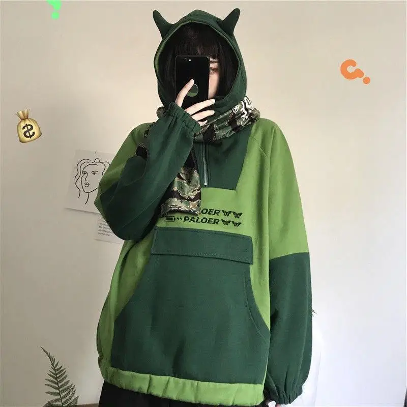 

Harajuku Frog Hoodie ALT Aesthetic Streetwear Women Anime Long Sleeve Oversized Sweatshirt Y2K Pullover EGIRL Cosplay Kawaii Top