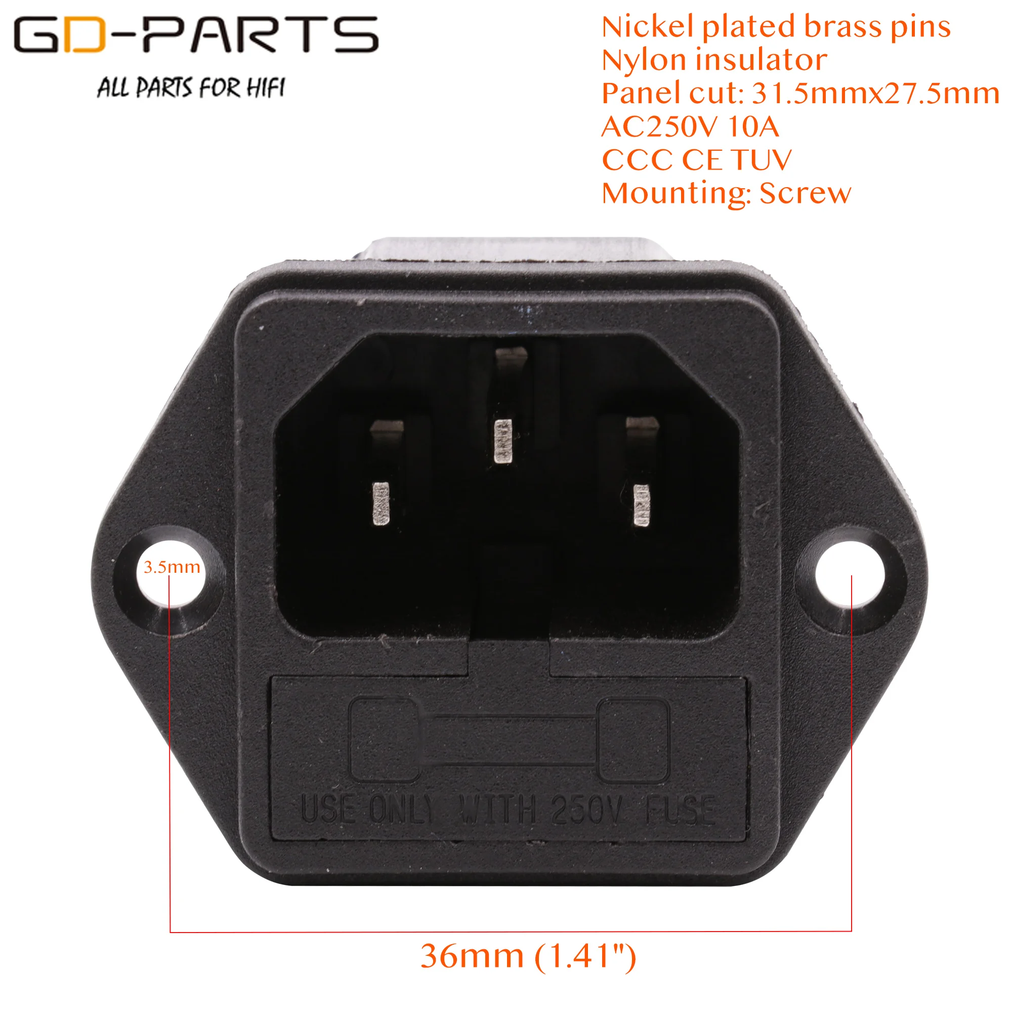 Комплект из 2 предметов, 3-PIN IEC 320 C14 мужской Мощность шнур входной разъем сосуд с разъёмом держатель предохранителя для аудио усилитель 250V 10A по ограничению на использование опасных материалов в производстве CCC TUV CE