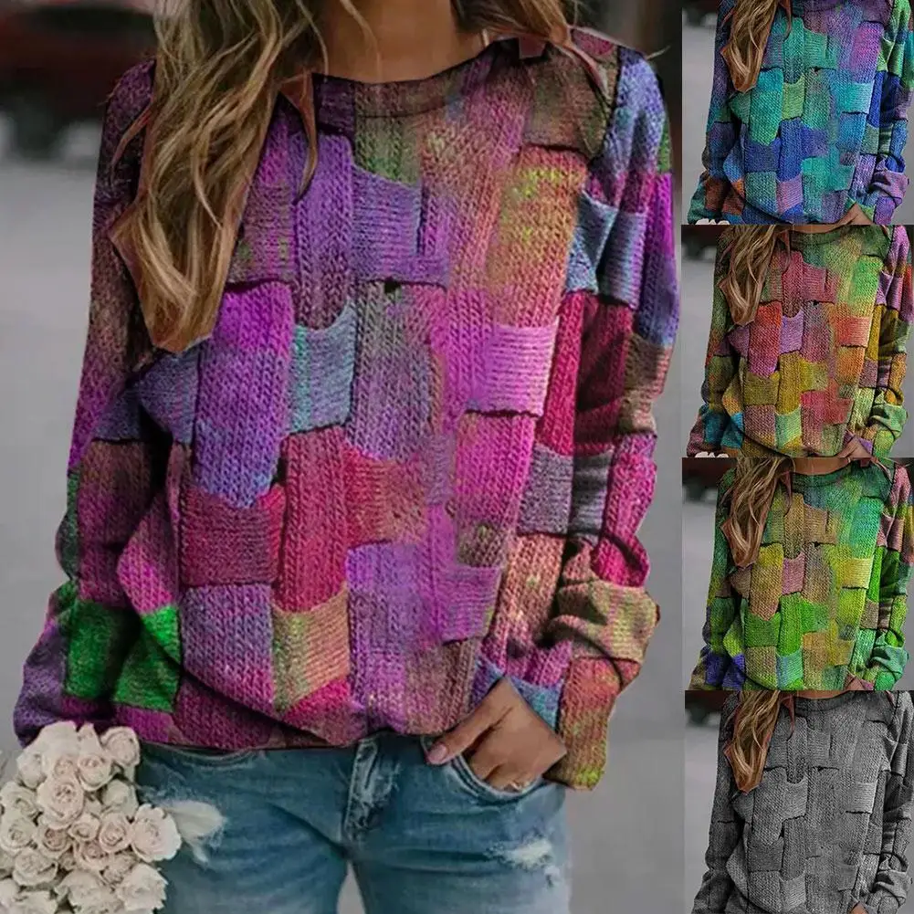 

2021 Spring Autumn Plus Size Blue Print Vintage Sweatshirt Loose Thin Sleeve Fashion Oversized Harajuku Long Women Top Pull W6l7