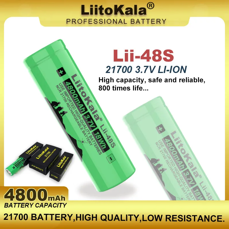 

1-20PCS LiitoKala Lii-48S 3.7V 4800mAh 21700 Battery 9.6A Power 2C Rate Discharge Ternary Lithium Batteries DIY Electric Bicycle