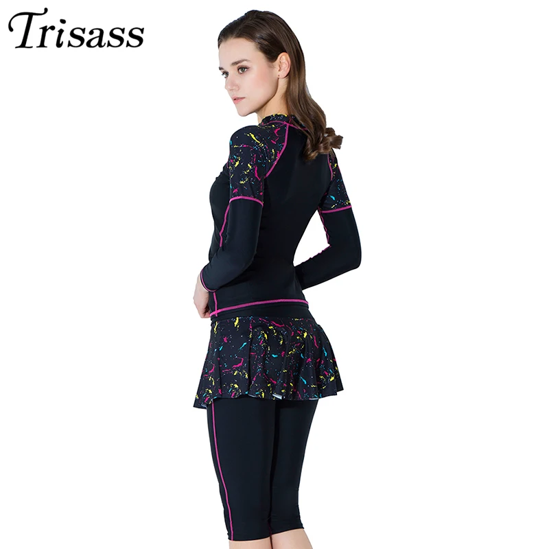 Trisass женский Профессиональный Цельный купальник с длинным рукавом юбка брюки